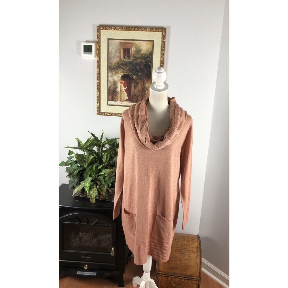 Soho Womens Cowl Neck Peach Knit Sweater Sz Large Tunic Long Sleeve Pullover